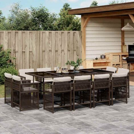 13-teiliges Gartenmöbelset mit Kissen aus braunem Rattan