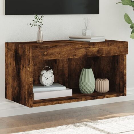 vidaXL TV-Möbel mit LED-Leuchten, rauchige Eiche 60x30x30 cm