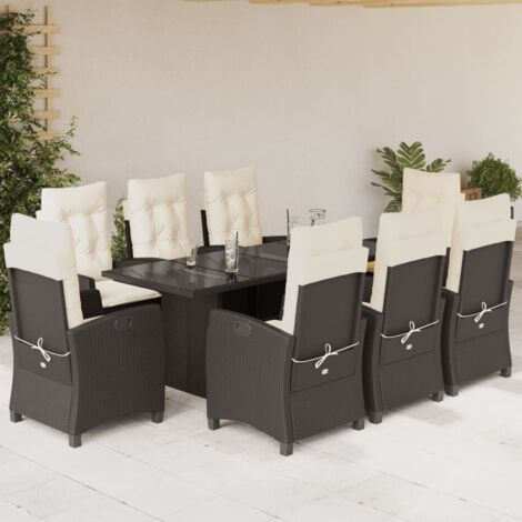 vidaXL Gartenmöbelset mit 9 Teilen und Kissen braun Poly-Rattan