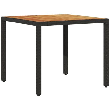 Garten Tisch mit Holzplatte aus schwarzem Akazienholz und Rattan