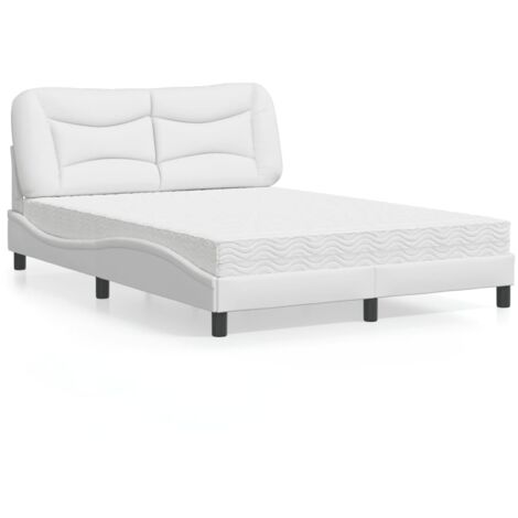 Bett mit Matratze Weiß 140x190 cm Kunstleder (1/5)
