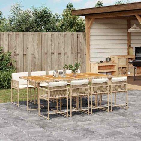 Garten-Essgruppe mit Kissen 9 teilig beige Poly Rattan