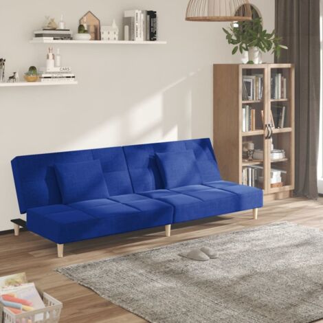 Zweisitzer Schlafsofa mit zwei blauen Kissen aus Stoff (1/5)