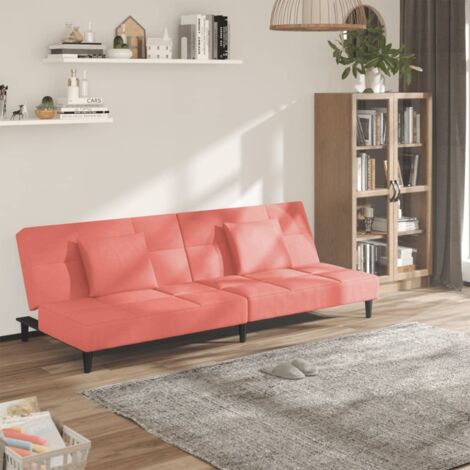 Sofa-Bett für 2 Personen mit zwei Kissen Rosa Samt