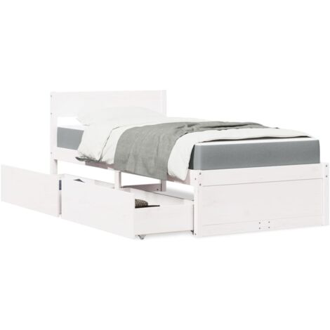 Bett mit Schubladen und Matratze Weiß 90x200 cm Massivholz vidaXL316039