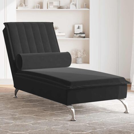 vidaXL Massage Chaise Lounge with Bolster Black Velvet