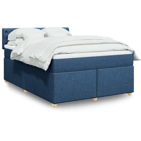 Lattenrostbett mit Matratze Blau 160x200 cm Stoff (1/5)