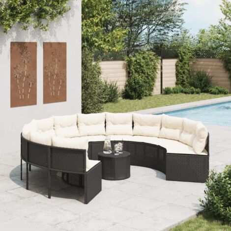Runder Gartenstuhl mit Tisch und Kissen in Schwarz aus Geflecht (1/5)