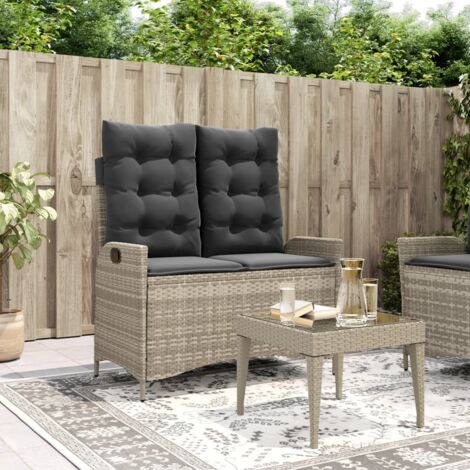 vidaXL Reclining Garden Bench with Cushions Light Grey Poly Rattan
