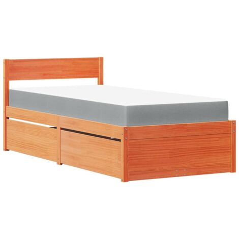 Bett mit Schubladen und Matratze Wachsbraun 100x200 Massivholz vidaXL