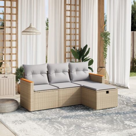 Gartenmöbelset mit Kissen 4-teiliges Gemisch Beige Rattan