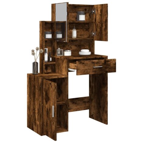 vidaXL Dressing Table with Cabinet Smoked Oak 80x35x132 cm