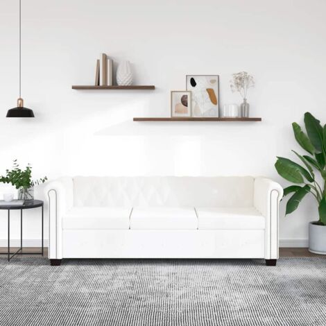 vidaXL Chesterfield 3-Sitzer Sofa aus Kunstleder in Weiß