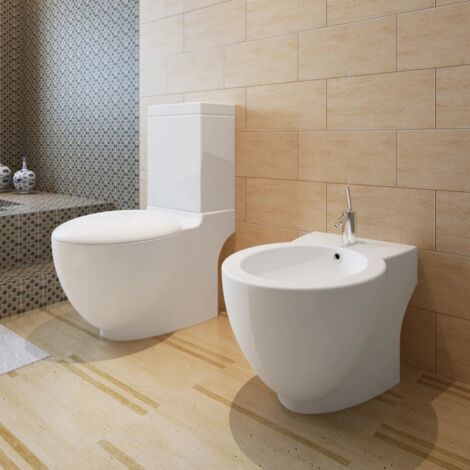 vidaXL Stand-WC und Bidet Set aus weißer Keramik