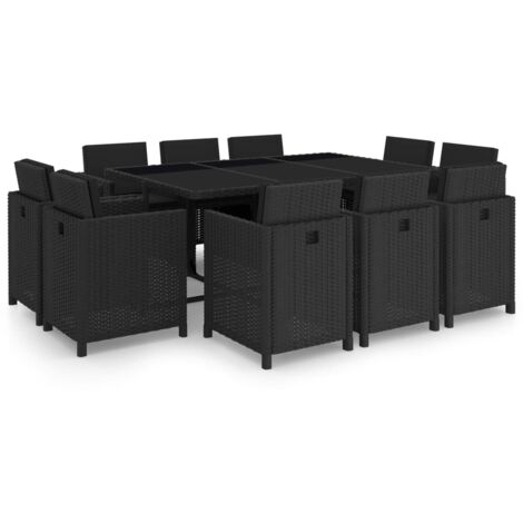 11-tlg. Garten-Essgruppe mit Auflagen Poly Rattan Schwarz vidaXL
