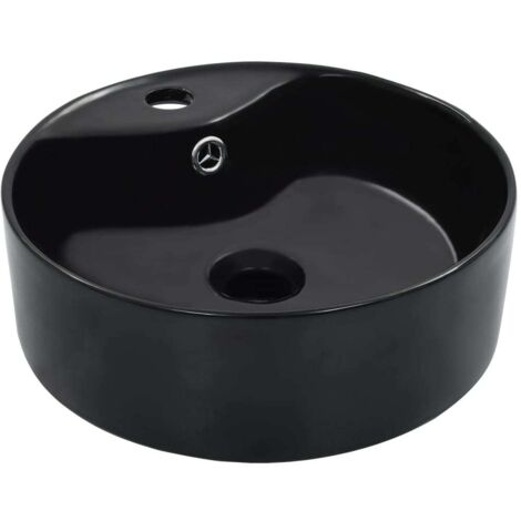 vidaXL Wash Basin with Overflow 36x13 cm Ceramic Black