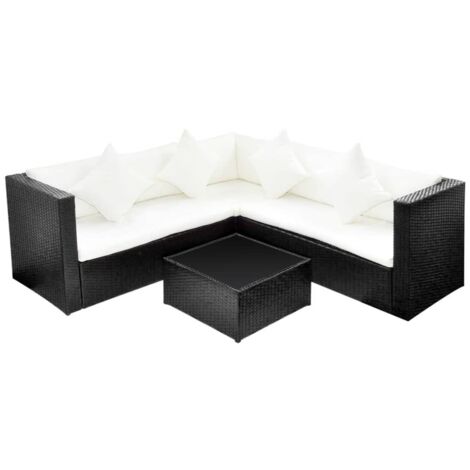 vidaXL Gartenmöbel Set 4-teilig mit Kissen Rattan Schwarz