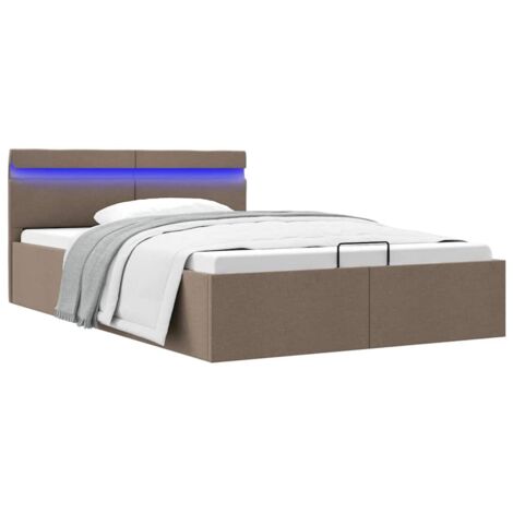 Bett mit Bettkasten Hydraulisch mit LED Taupe Stoff 120x200 cm vidaXL