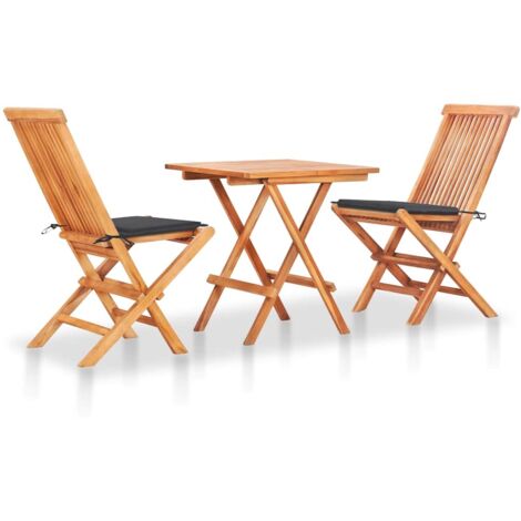 3-tlg. Bistroset mit Anthrazit Kissen Massivholz Teak vidaXL
