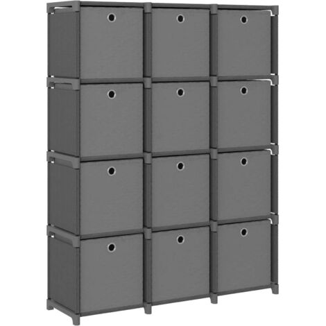 Würfel-Regal mit Boxen 12 Fächer Grau 103x30x141 cm Stoff vidaXL