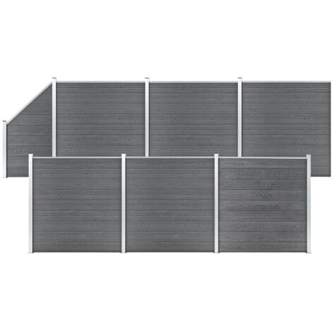 WPC Zaunset 6 Quadrat + 1 Geneigt 1138x186 cm Grau