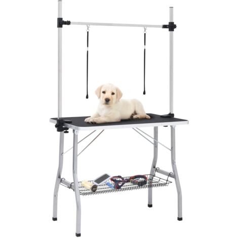 vidaXL Adjustable Dog Grooming Table with 2 Loops and Basket