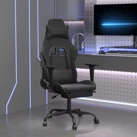 vidaXL Gaming Chair with Footrest Black Faux Leather
