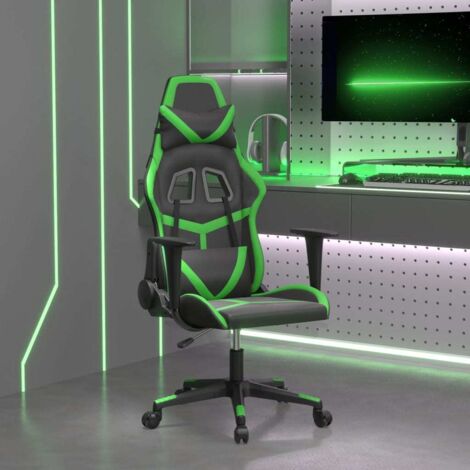 vidaXL Gaming Chair Black and Green Faux Leather