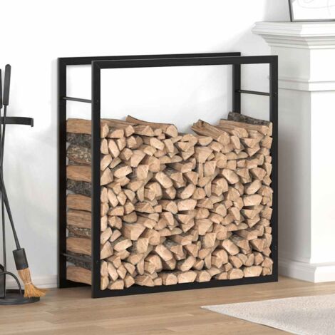 vidaXL Holzlager Schwarz Matt 80x28x86 cm Stahl