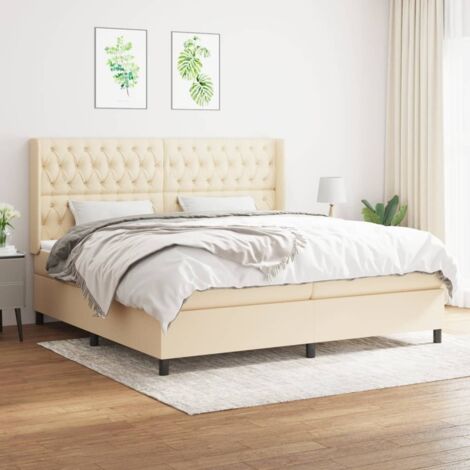 Bettgestell mit Lattenrost und Matratze Creme 200x200 cm Stoff (1/5)