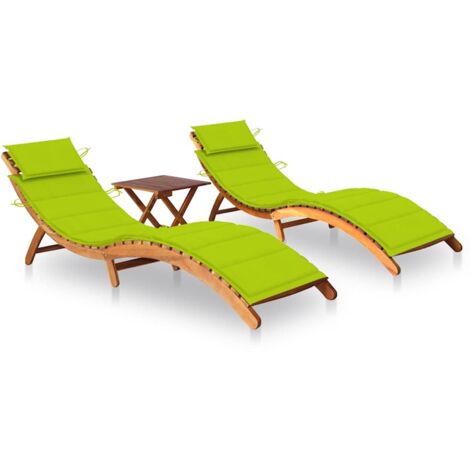 Sonnenliegen 2 Stk. mit Tisch und Auflagen Massivholz Akazie vidaXL965801