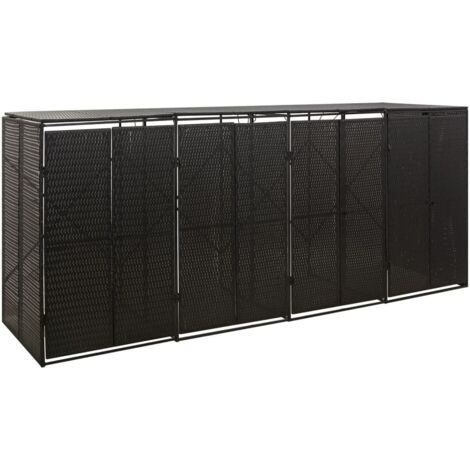 vidaXL Mülltonnenbox für 4 Tonnen Schwarz 274x80x117 cm Poly Rattan