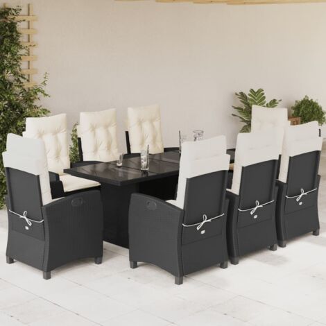 9-tlg. Garten-Essgruppe mit Kissen Schwarz Poly Rattan vidaXL