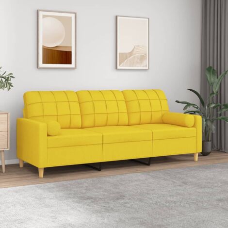 vidaXL 3-Sitzer Sofa mit Kissen hellgelb 180 cm Stoff