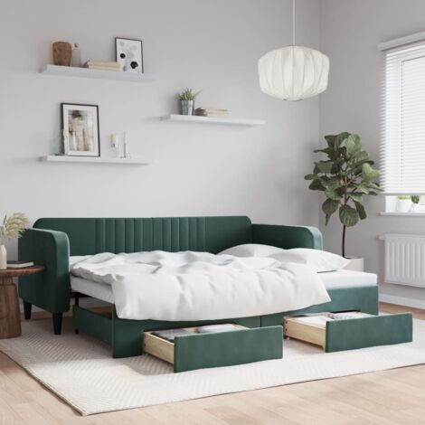 Tagesbett Ausziehbar mit Schubladen Dunkelgrün 90x200 cm Samt vidaXL