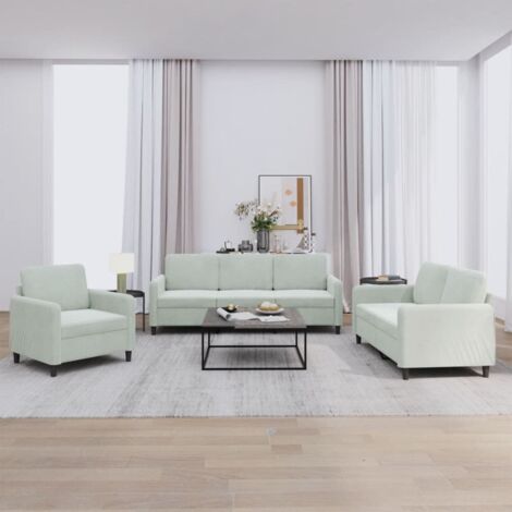 3-teiliges Sofa-Set in Hellgrau aus Samt