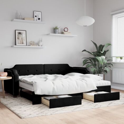 vidaXL Tagesbett mit ausziehbarem Bett und Schubladen schwarz 80x200 cm Stoff