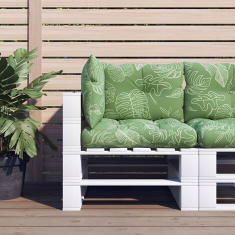 vidaXL Palettkissen Set von 3 mit Blättermuster Oxford-Gewebe