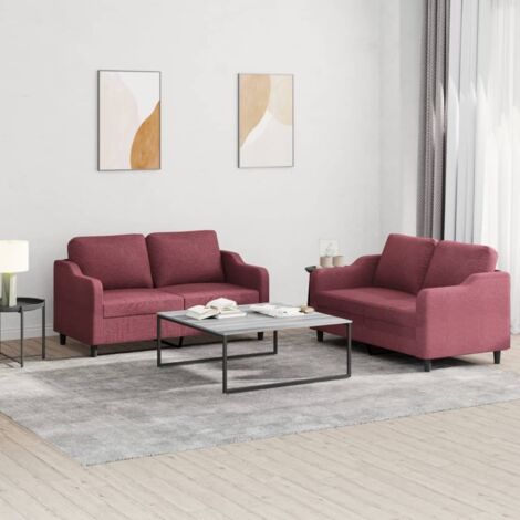 vidaXL 2er-Sofaset mit Kissen Rotburgunder Stoff (1/5)