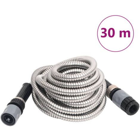 vidaXL Garden Hose with Spray Nozzle Silver 0,6" 30 m Stainless Steel