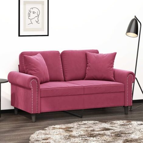 2-Sitzer Sofa mit Bordeaux-Kissen 120 cm Velours