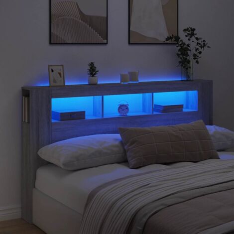 LED-Kopfteil Sonoma Grau 180x18,5x103,5 cm Holzwerkstoff