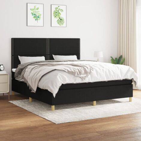 Lattenrostbett mit Matratze Schwarz 160x200 cm Stoff (1/5)