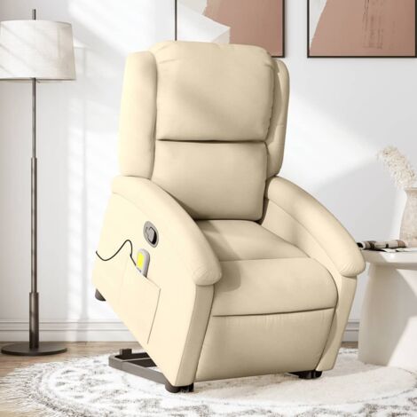 vidaXL Massage-Sessel mit Neigungsfunktion Crème Stoff