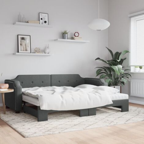 vidaXL Daybed mit Ausziehbett und dunkelgrauem Matratze 100x200 cm Stoff
