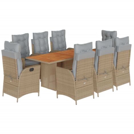 9-tlg. Garten-Essgruppe mit Kissen Beigemischung Poly Rattan vidaXL