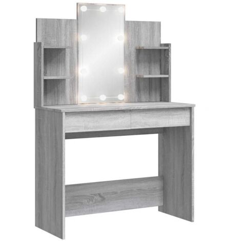 vidaXL Schminktisch mit LED-Lichtern Sonoma Grau 96x40x142 cm