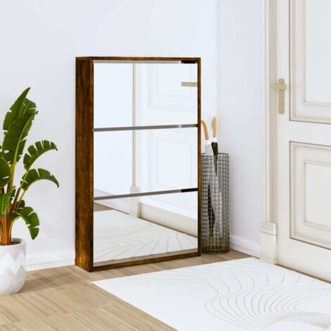 vidaXL Schuhschrank Spiegel 3 Ebenen Raucheiche 63x17x102,5 cm