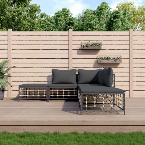 Gartenlounge 5-teilig mit anthrazitfarbenen Kissen aus geflochtenem Kunststoff