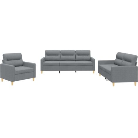 Sofa-Set 3 Teile mit Kissen Hellgrau Stoff (1/5)